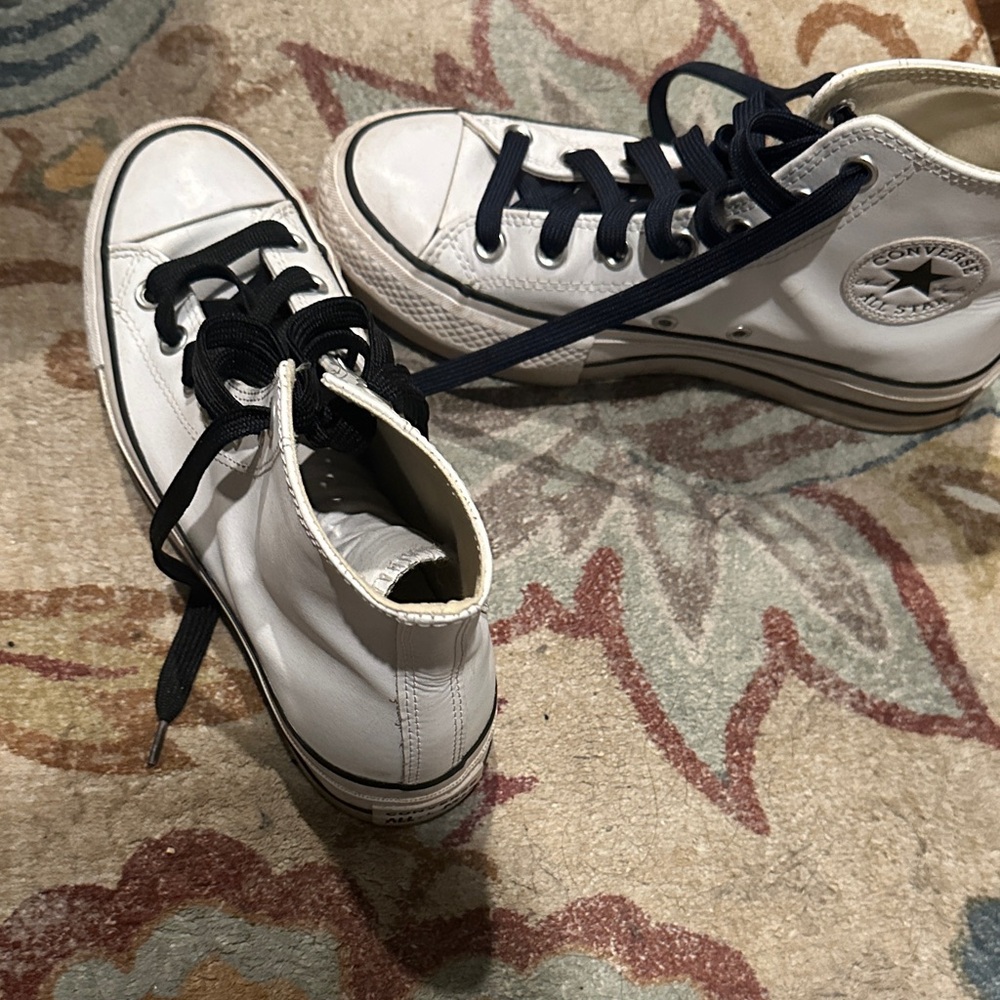 Converse Womens size 7 White High-Top Sneakers with leather platform